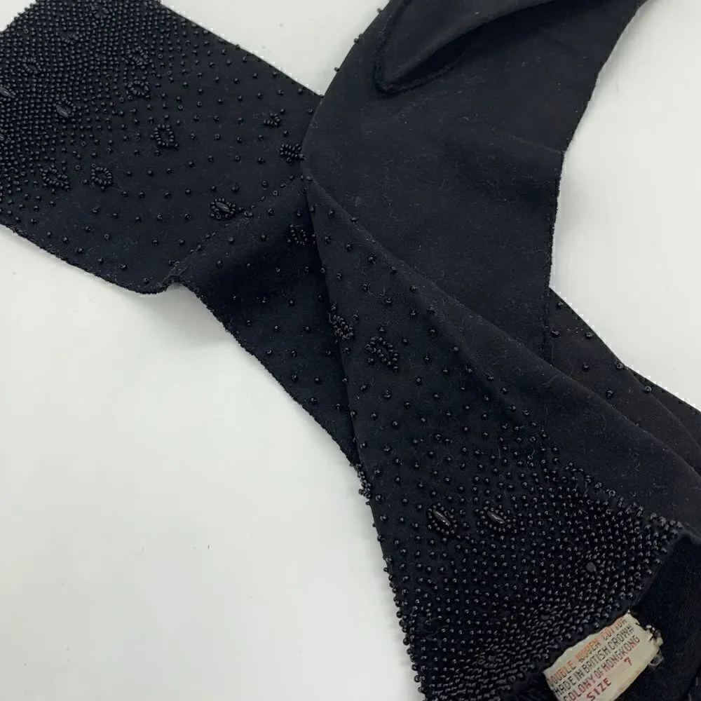 Black Beaded Detail Handmade Vintage Gloves